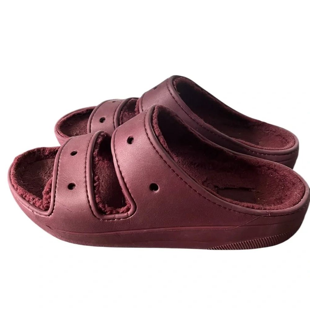 Crocs Mens Maroon Slide Sandals faux Fur Lined Size 13